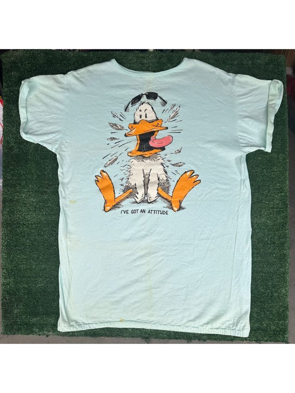 Vintage 80s Got An Attitude Duck T-Shirt Pastel Blue XL/OSFA Oversized Humor